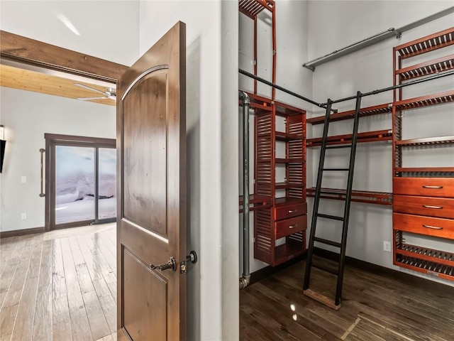 interior space featuring hardwood / wood-style floors and ceiling fan