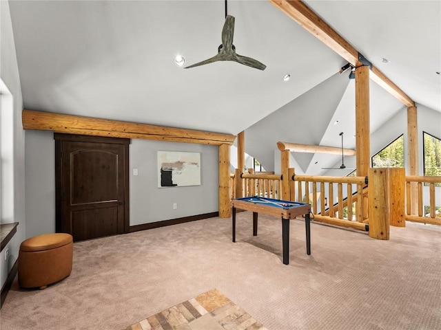 433 97th Cir, Blue River, CO 80424 - bedroom with carpet flooring, beamed ceiling, a ceiling fan, and recessed lighting