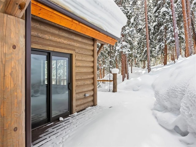 view of snow covered exterior