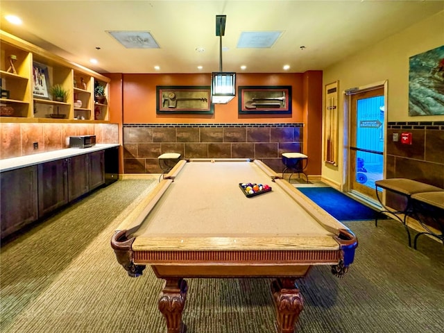 140 Ida Belle Dr Unit 8294, Dillon, CO 80435 - recreation room featuring carpet, billiards, recessed lighting, and tile walls
