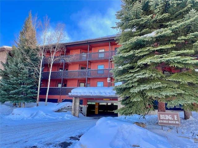 view of snow covered property