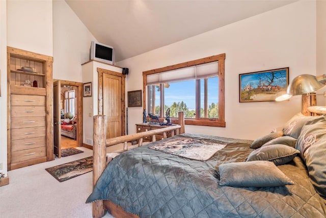 76 County Road 60b, Maybell, CO 81640 - bedroom featuring carpet and high vaulted ceiling