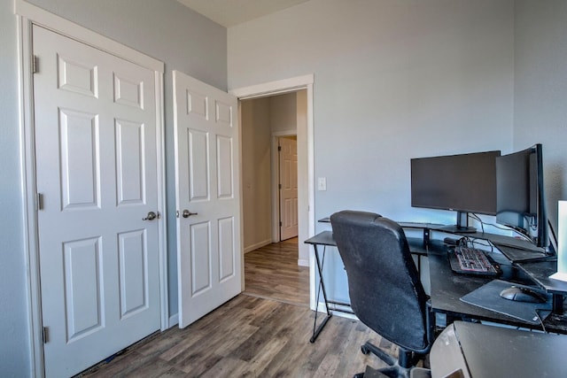 316 Stone Creek Dr, Fairplay, CO 80440 - office area featuring baseboards and wood finished floors