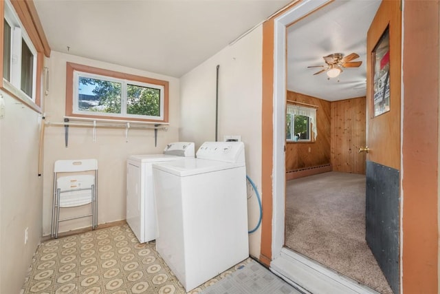 186 E Jefferson Ave, Hayden, CO 81639 - washroom with independent washer and dryer, plenty of natural light, wooden walls, and a ceiling fan