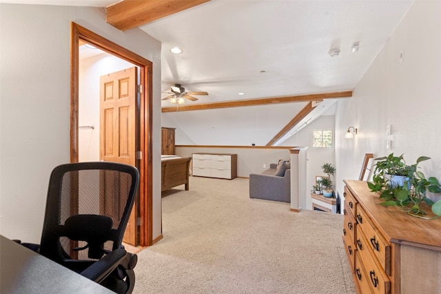 700 Lakepoint Dr Unit A10, Frisco, CO 80443 - interior space with recessed lighting, an upstairs landing, lofted ceiling with beams, and carpet