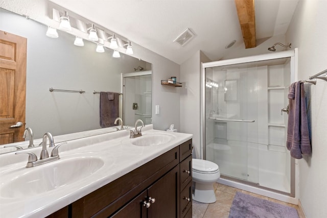 700 Lakepoint Dr Unit A10, Frisco, CO 80443 - full bathroom featuring visible vents, a sink, lofted ceiling, and a stall shower