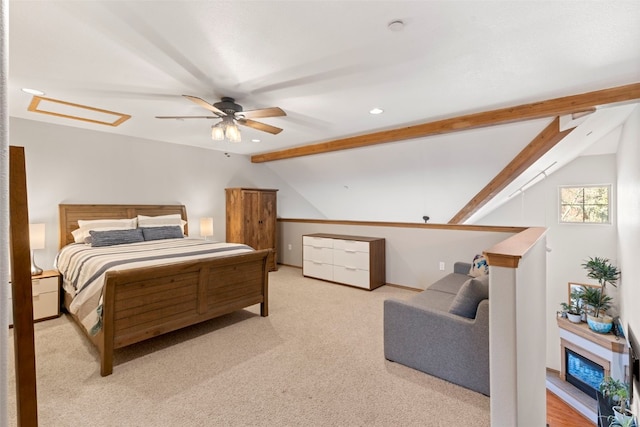 700 Lakepoint Dr Unit A10, Frisco, CO 80443 - bedroom with recessed lighting, a ceiling fan, lofted ceiling, and light carpet