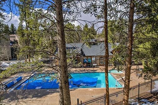 820 Columbine Rd Unit 10, Breckenridge, CO 80424 - community pool with a patio and fence
