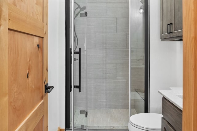 3415 Redhill Rd, Fairplay, CO 80440 - bathroom featuring vanity, toilet, and a shower stall