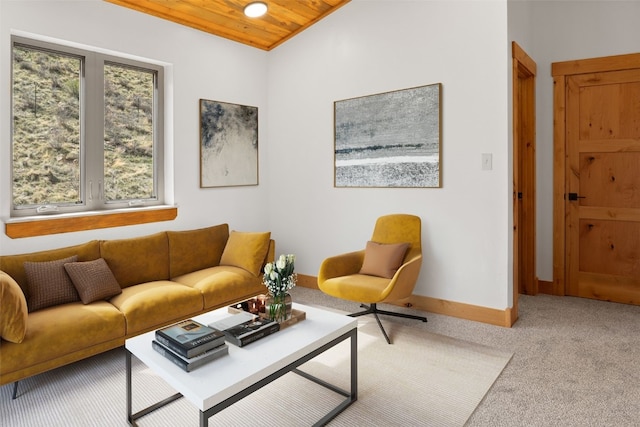 3415 Redhill Rd, Fairplay, CO 80440 - living area with wooden ceiling, carpet floors, and baseboards