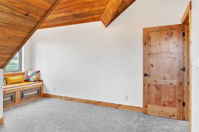 3415 Redhill Rd, Fairplay, CO 80440 - unfurnished room with vaulted ceiling, carpet, wood ceiling, and baseboards