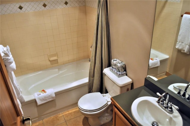 91 River Run Rd Unit 8122, Keystone, CO 80435 - full bathroom featuring shower / bath combination with curtain, vanity, toilet, and tile patterned floors