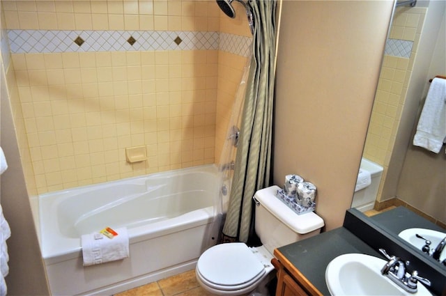 91 River Run Rd Unit 8122, Keystone, CO 80435 - full bathroom featuring shower / bath combo, toilet, vanity, and tile patterned floors