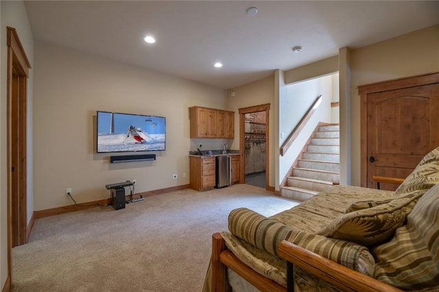 2206 Hamilton Creek Rd, Silverthorne, CO 80498 - bedroom featuring light colored carpet, fridge, and recessed lighting