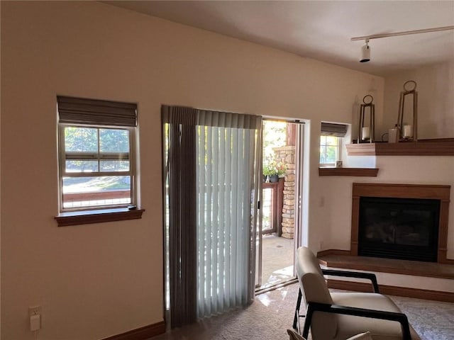951 Lakepoint Dr Unit C5, Frisco, CO 80443 - living room with carpet floors, a glass covered fireplace, and track lighting