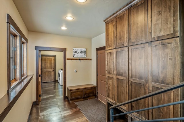 hall featuring washer and dryer