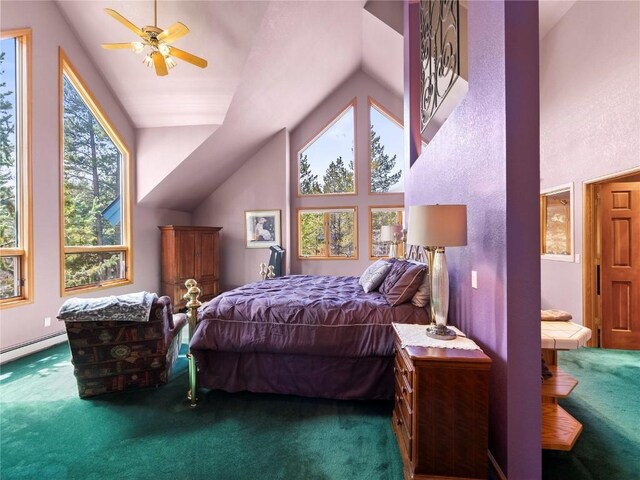 463 Blue Flag Cir, Breckenridge, CO 80424 - bedroom featuring carpet, lofted ceiling, and ceiling fan