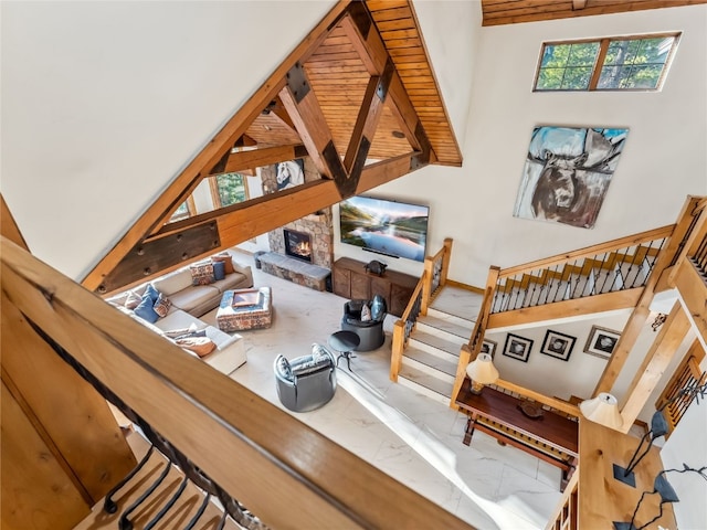 59 Mountain Bluebell Rd, Keystone, CO 80435 - living room featuring stairway and a high ceiling