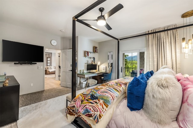 456 Forest Hills Dr, Breckenridge, CO 80424 - carpeted bedroom featuring access to outside, a desk, and a ceiling fan