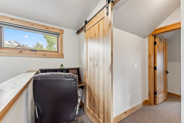 7 Moss Way, Silverthorne, CO 80498 - carpeted office space with a barn door and lofted ceiling