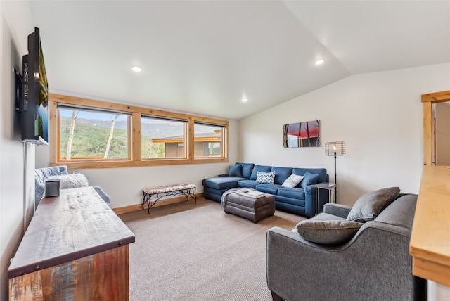 7 Moss Way, Silverthorne, CO 80498 - carpeted living room with vaulted ceiling and recessed lighting