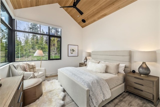 214 Windflower Ln, Frisco, CO 80443 - bedroom featuring wood ceiling, high vaulted ceiling, and baseboards