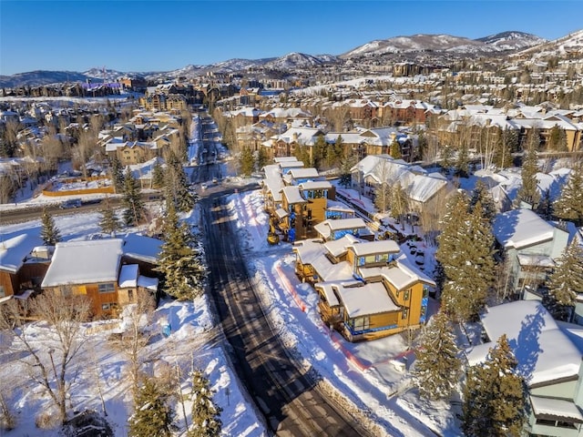2948 Village Dr Unit 4, Steamboat Springs, CO 80487 - snowy aerial view featuring a mountain view and a residential view