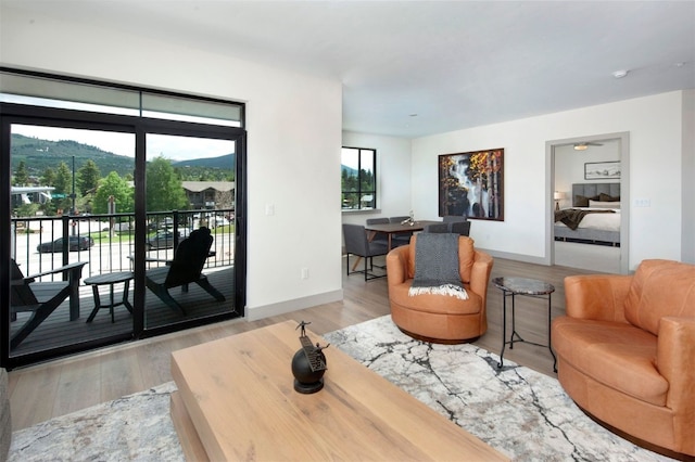 37 W 4th St Unit 201E, Silverthorne, CO 80498 - living area featuring wood finished floors and a mountain view