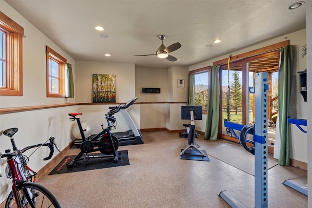 34 Snow Peak Ct, Dillon, CO 80435 - exercise room featuring baseboards, recessed lighting, and a ceiling fan