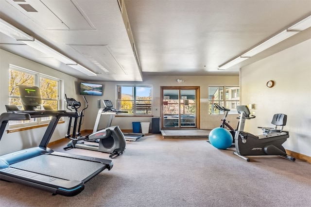 100 S Park Ave Unit E111, 112, Breckenridge, CO 80424 - exercise room with plenty of natural light, carpet flooring, and baseboards