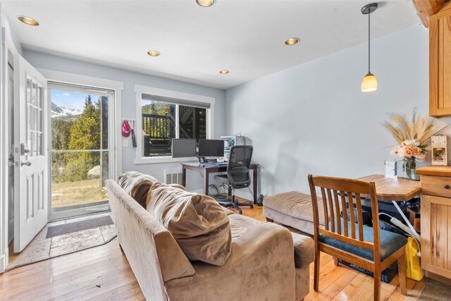 4192 State Highway 9 Unit 3, Breckenridge, CO 80424 - living room featuring a desk, light wood-style floors, and recessed lighting