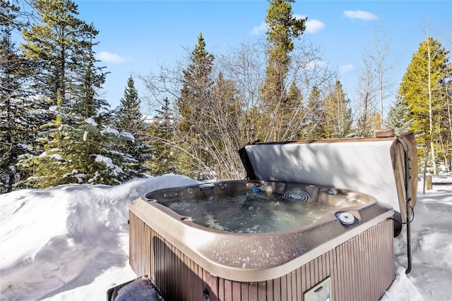 exterior space featuring a hot tub