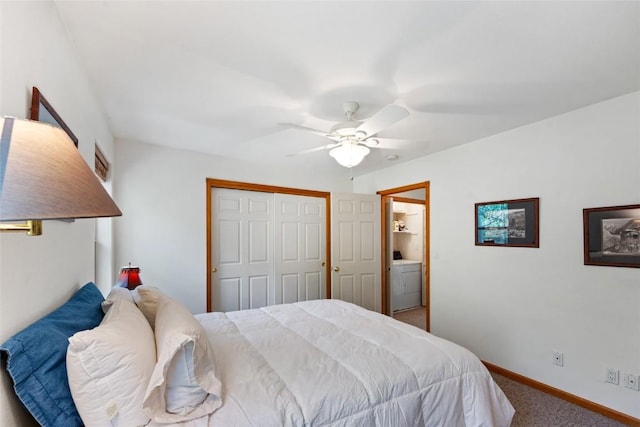 118 Lookout Ridge Dr Unit 118, Dillon, CO 80435 - bedroom with carpet, washer / clothes dryer, a closet, and ceiling fan