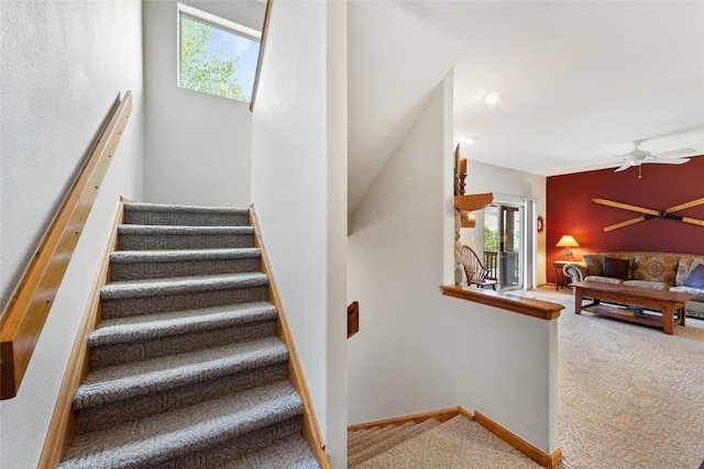 118 Lookout Ridge Dr Unit 118, Dillon, CO 80435 - staircase with carpet and ceiling fan