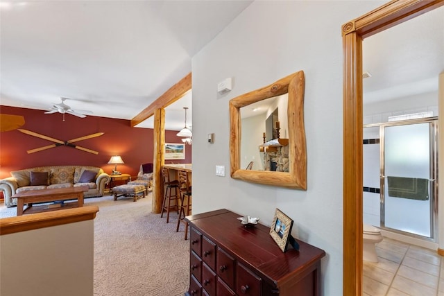 118 Lookout Ridge Dr Unit 118, Dillon, CO 80435 - living area featuring a ceiling fan and light colored carpet