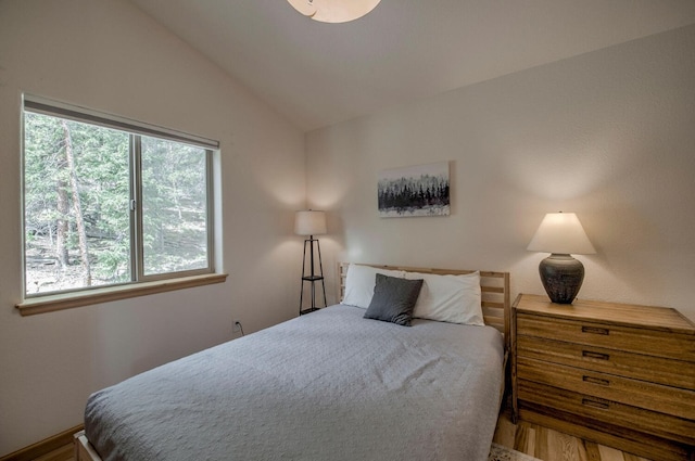 bedroom featuring lofted ceiling
