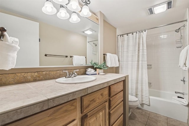 22097 Saints John Rd Unit 2537, Keystone, CO 80435 - bathroom with tile patterned flooring, vanity, shower / bath combination with curtain, and a chandelier