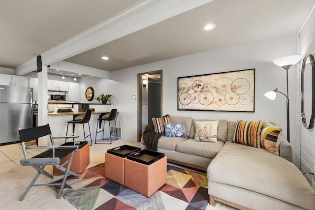 818 Broad St, Steamboat Springs, CO 80487 - living room with beamed ceiling