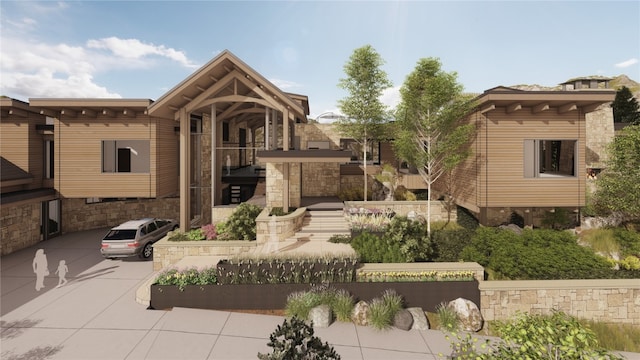 view of front of property featuring stone siding