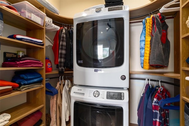 21185 County Road 16, Oak Creek, CO 80467 - washroom with laundry area and stacked washer / dryer