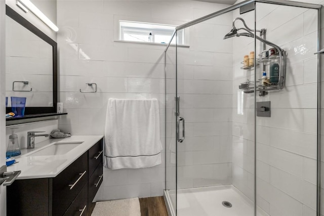 410 River Rd, Steamboat Springs, CO 80487 - bathroom featuring a stall shower and vanity