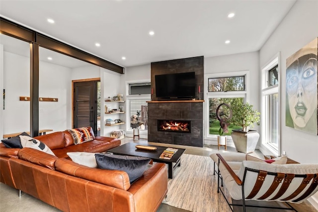 410 River Rd, Steamboat Springs, CO 80487 - living area featuring recessed lighting and a tiled fireplace
