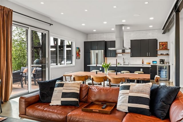 410 River Rd, Steamboat Springs, CO 80487 - living room featuring wine cooler and recessed lighting
