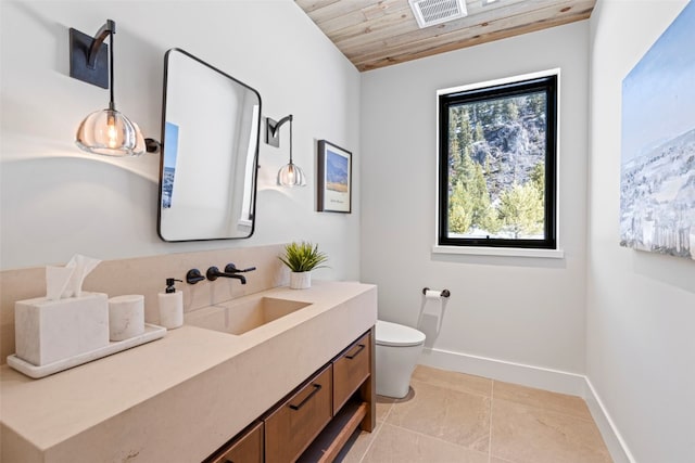 403 Revett Dr, Breckenridge, CO 80424 - bathroom with vanity, wooden ceiling, and tile patterned floors