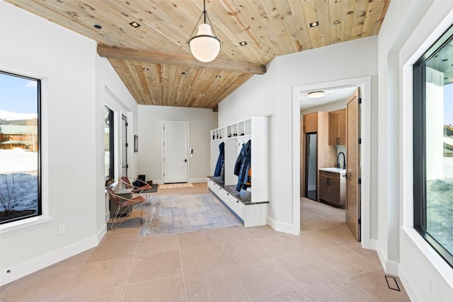 403 Revett Dr, Breckenridge, CO 80424 - foyer featuring wood ceiling, light tile patterned floors, and lofted ceiling