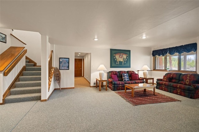 50 Lichen Ln, Keystone, CO 80435 - carpeted living area featuring stairs, recessed lighting, and baseboards
