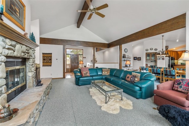 50 Lichen Ln, Keystone, CO 80435 - carpeted living area featuring a ceiling fan and a fireplace