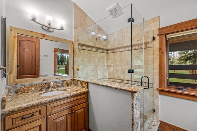 24100 Cottonwood Rd N, Clark, CO 80428 - bathroom with vanity and a shower stall