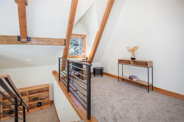 297 Robertson Ln, Breckenridge, CO 80424 - staircase featuring carpet and lofted ceiling