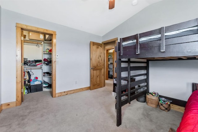 336 Starlite Ln, Hayden, CO 81639 - bedroom featuring vaulted ceiling, carpet, a closet, and a ceiling fan